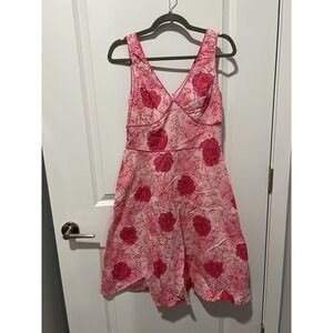 New York & Company Pink‎ Floral Dress Fit & Flare 50s Tea Dress - Size 8